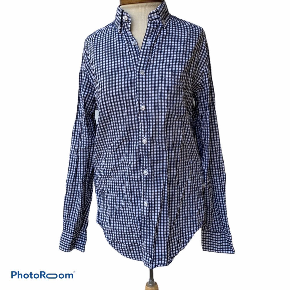 J. Crew Factory Blue‎ White Checked Button Up Small
